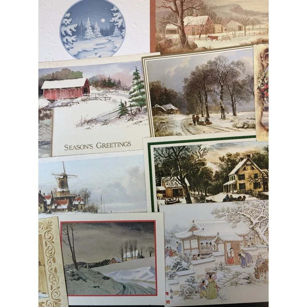 Vintage Christmas Cards Fronts ONLY Houses Barns More Scrapbooking Crafts 50+
